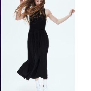 H&M Poplin-skirt Ribbed Jersey Dress Size S NEW WITH TAG!